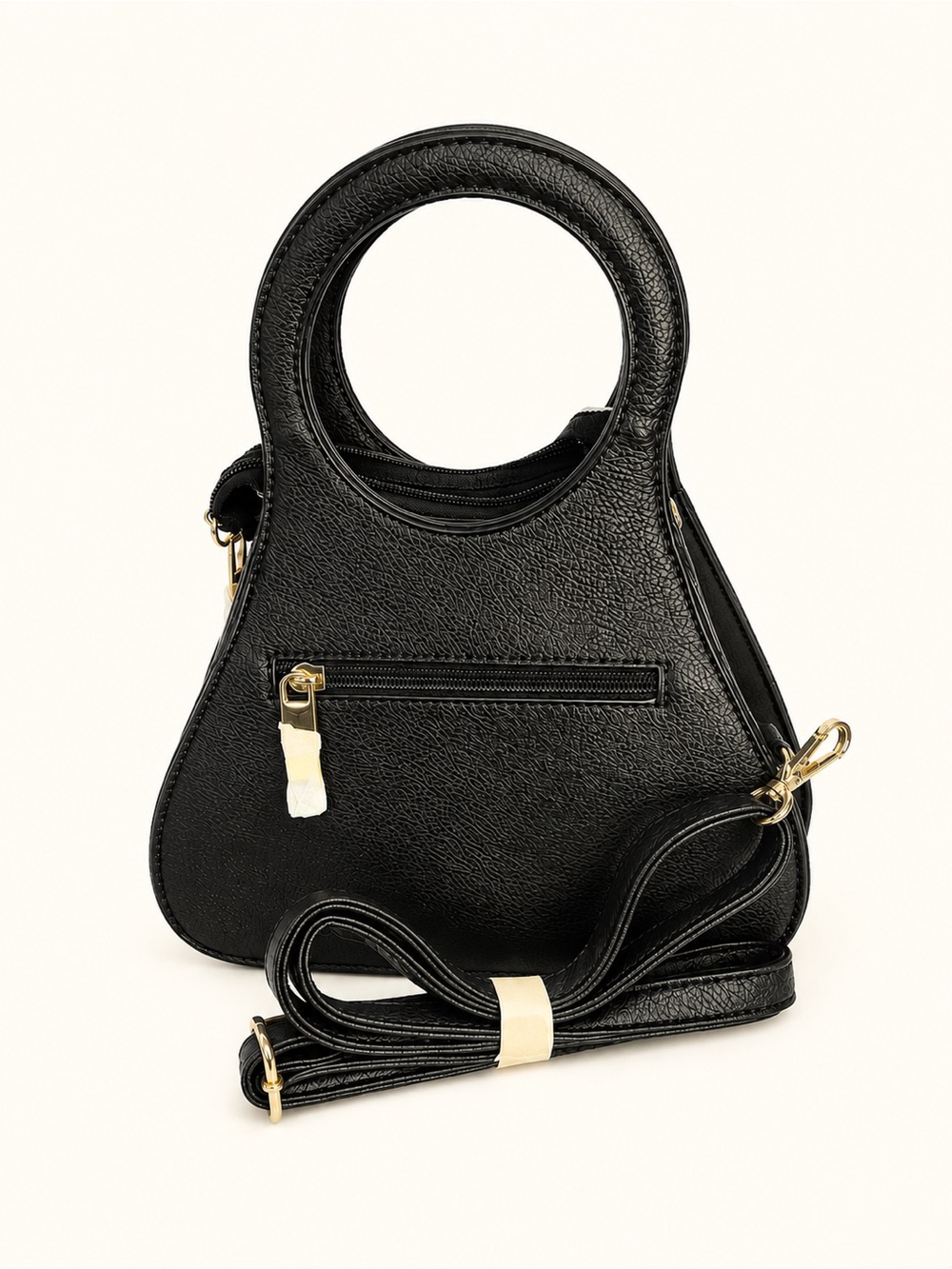 Structured Circle-Handle Mini Shoulder Bag in Black